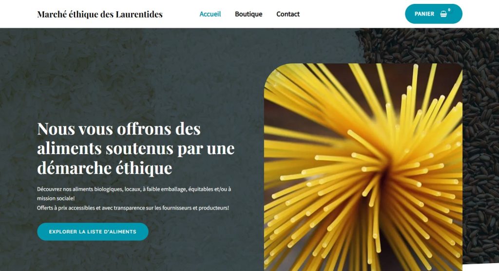 Marché Page d'accueil du site web du Marché éthique des laurentides